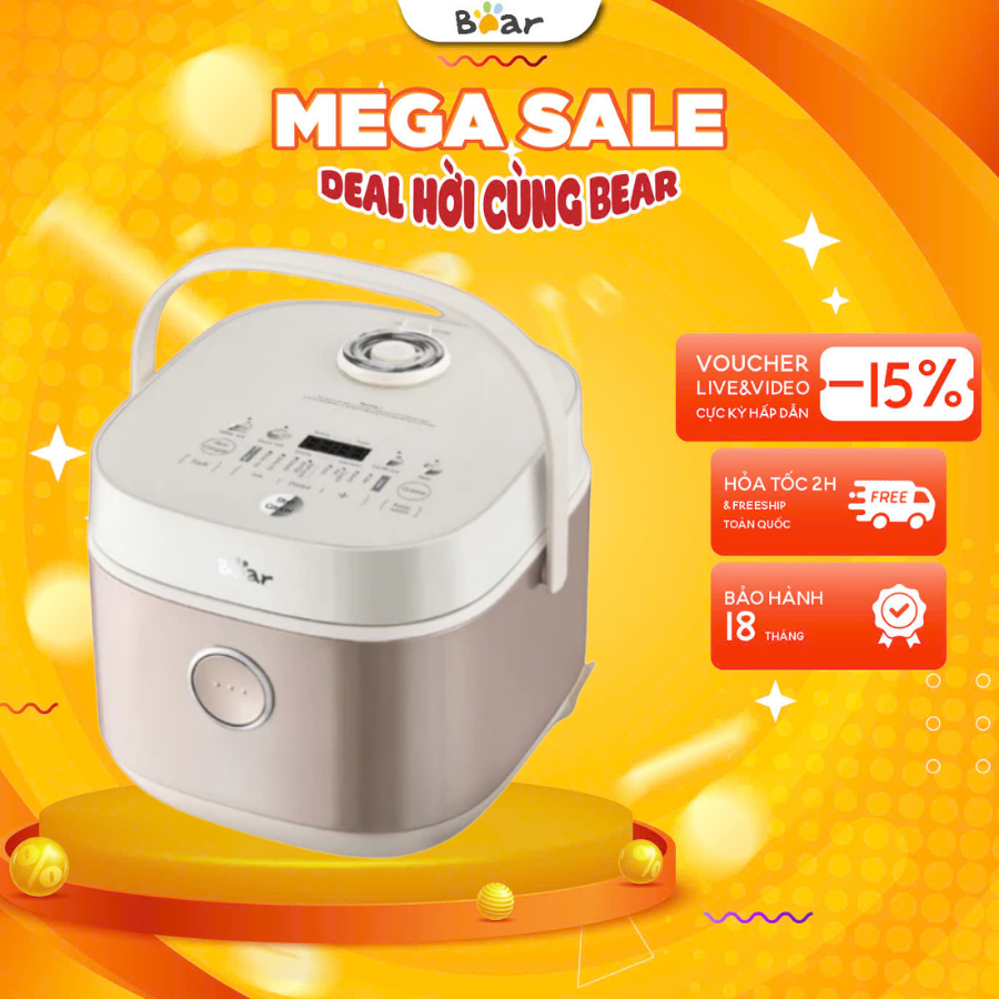 Nồi cơm điện 3L (Lòng nồi 1L) đa năng Bear RC-4H30S (DFB-H30A3),600W,Lòng gang chống dính,BH 18 Thág