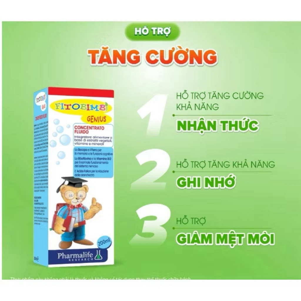 Fitobimbi Genius - Hỗ trợ trẻ tăng cường nhận thức, ghi nhớ tốt,Giúp bé tỉnh táo, tăng sức bền, giảm