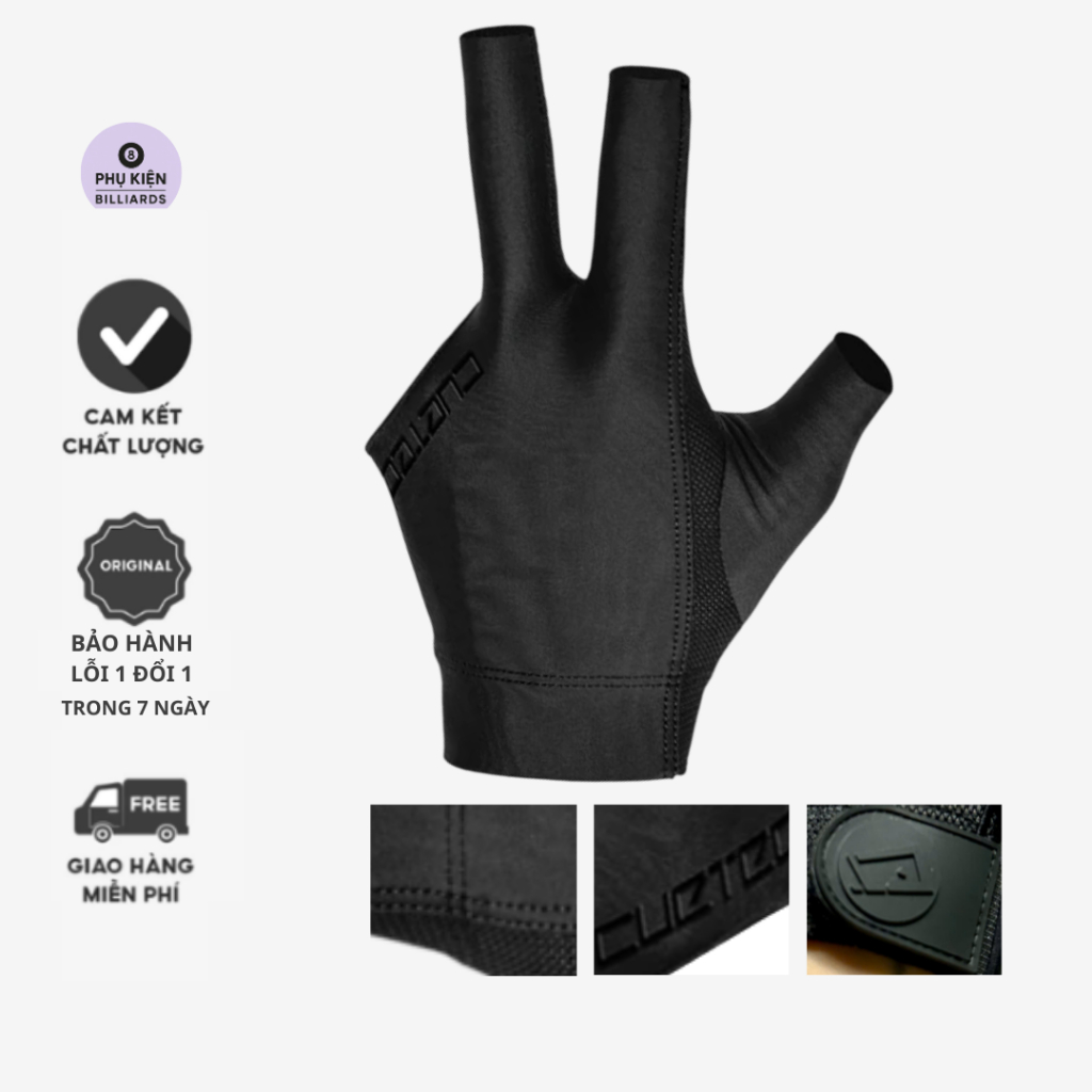 Găng tay bi-a CUETEC Noir Custom, chất liệu co gian thoáng khi, from ôm tay / 3 size S M L