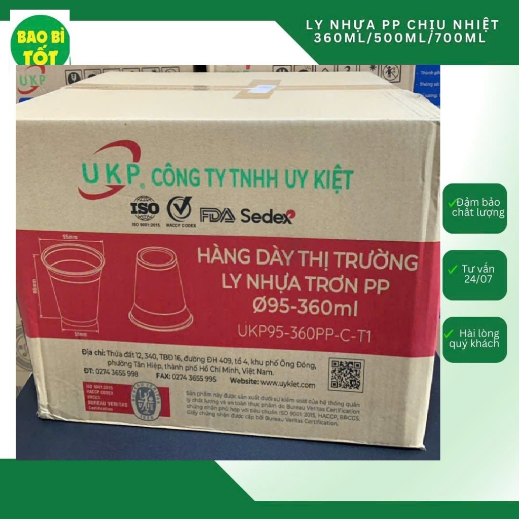 [1000 cái] Ly nhựa PP dày UKP chịu nhiệt 360ml/500ml/700ml