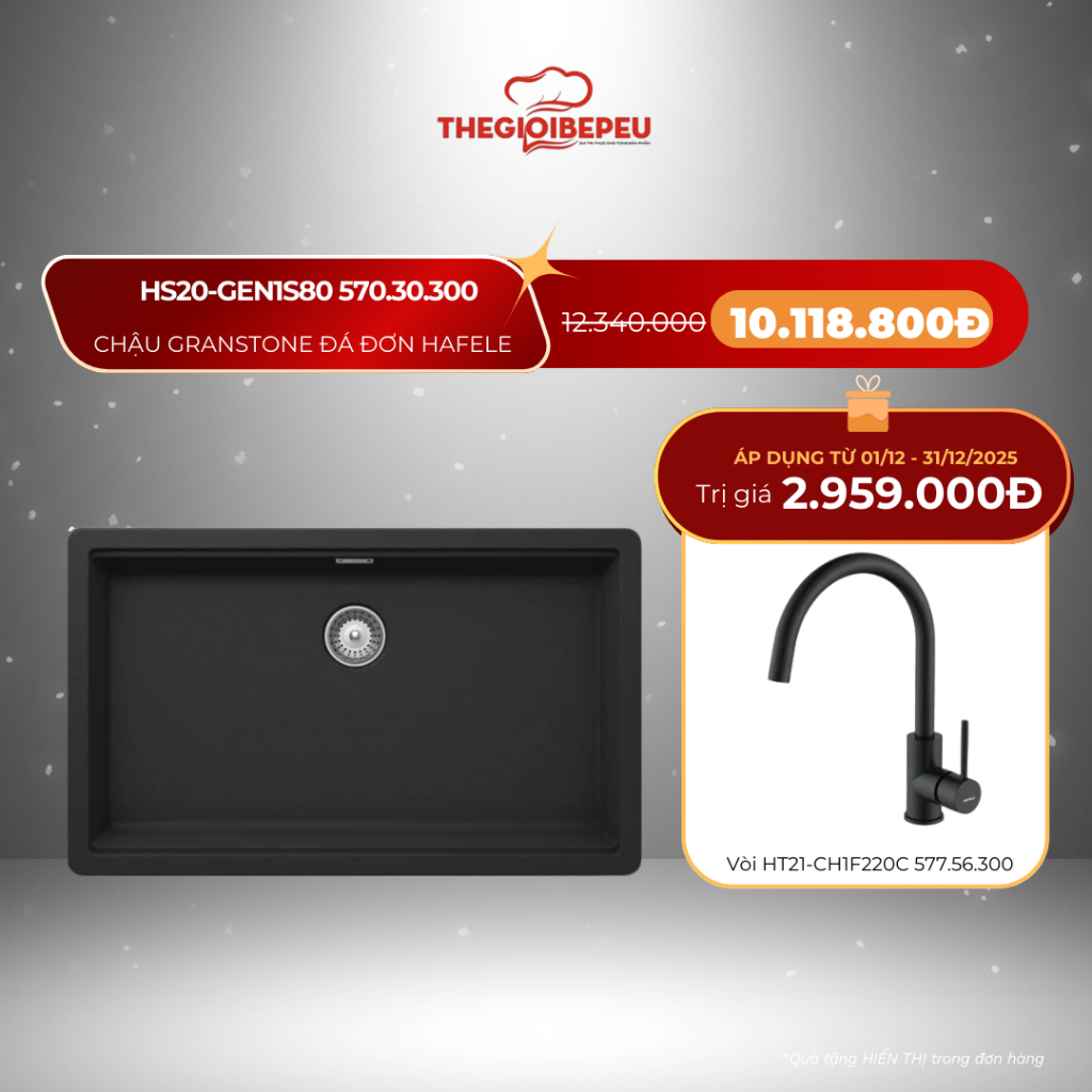 Chậu Granstone Hafele HS20-GEN1S80 màu đen / xám / kem sang trọng