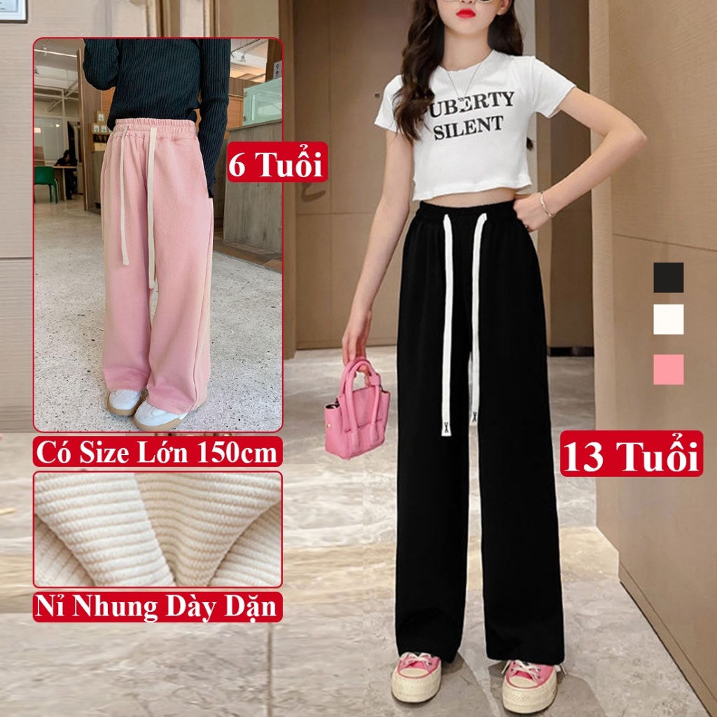 Quần Dài Ống Suông Nỉ Nhung Ống Rộng Loe Cho Bé Gái Kookoo, Quần Suông Loe Nỉ Nhung Cho Bé Gái