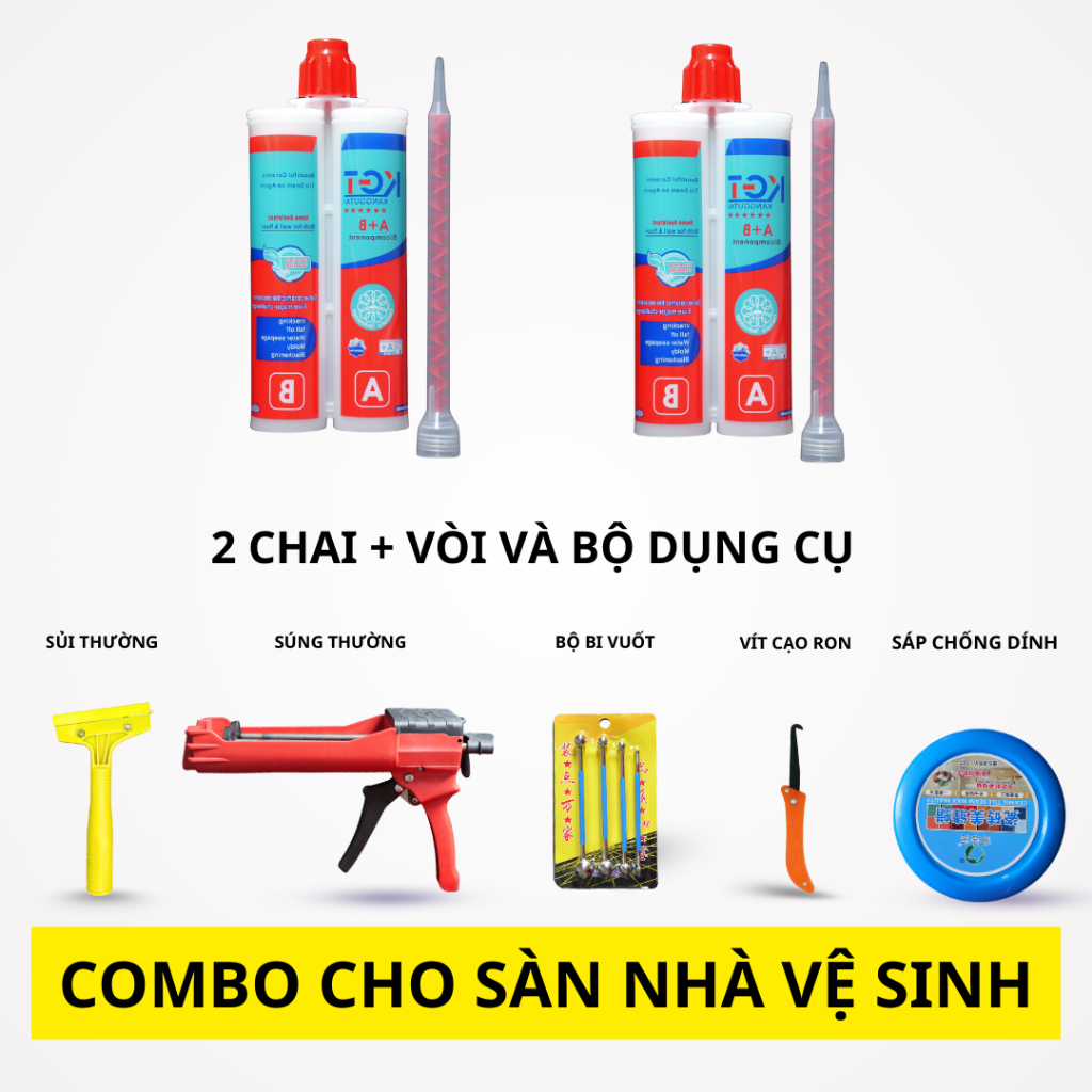 COMBO 2 CHAI KEO CHÀ RON KGT VÀ BỘ DỤNG CỤ THI CÔNG - KEO CHÀ RON KGT 18 MÃ MÀU