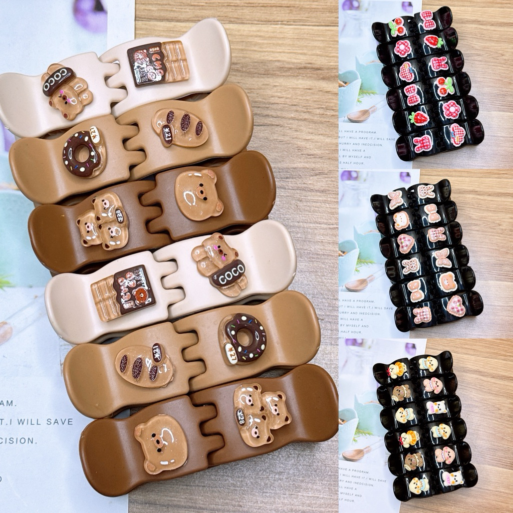 Sỉ 6,12 Kẹp Càng Cua Màu Trà Sữa Đính Charm Dễ Thương Cho Nữ