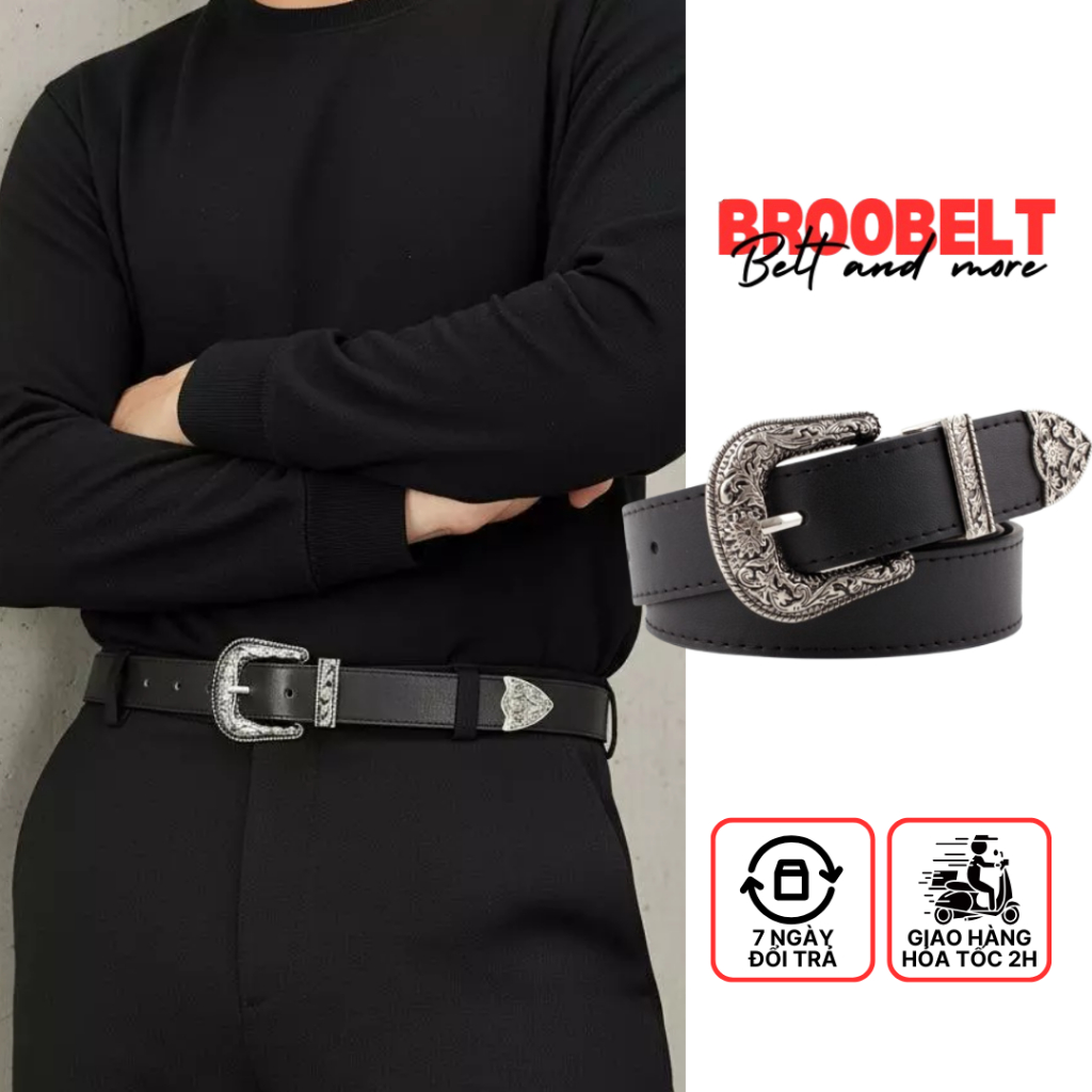 Thắt lưng nam nữ mặt hoa văn thời trang Y2k, dây nịt lưng slr unisex nhiều màu da pu bản 2.8cm TL39