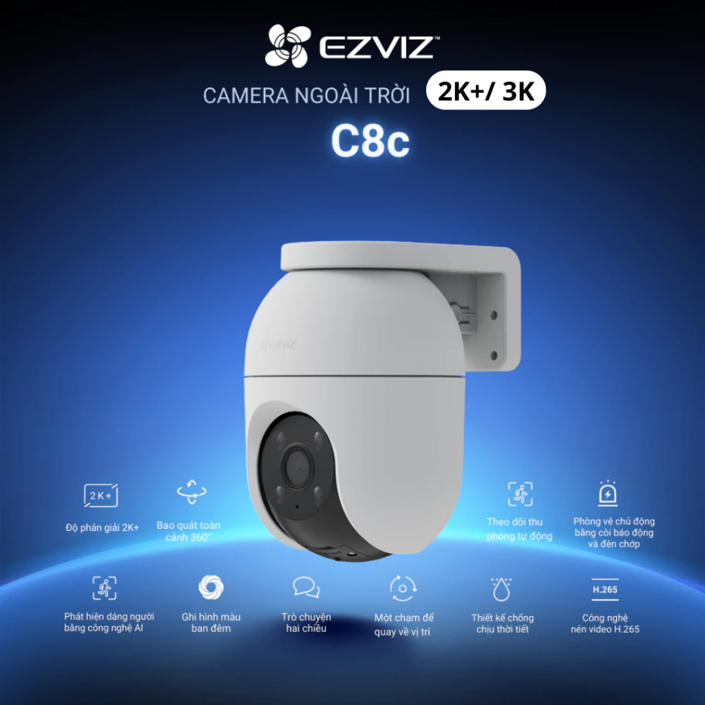 Camera IP Wifi EZVIZ C8C 3K 5MP | C8C 2K⁺ 4MP Ngoài Trời, Xoay 360 Độ, Đàm Thoại 2 Chiều, Có Màu Ban
