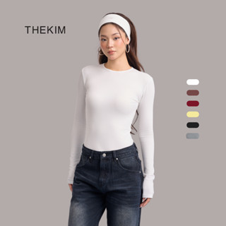  THEKIM Áo thun tăm cotton dài tay cổ tròn nhiều màu  áo giữ nhiệt dài tay trơn basic cho nữ AD119 dáng thường 