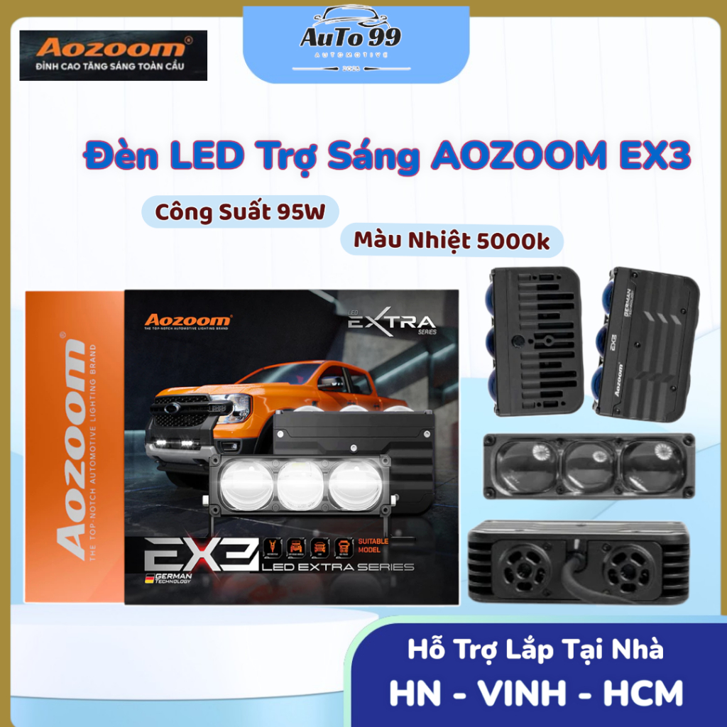 Đèn LED Trợ Sáng AOZOOM EX3 - Nhiệt Màu 5000K- Công Suất 95W, Bảo Hành Chính Hãng 2 Năm
