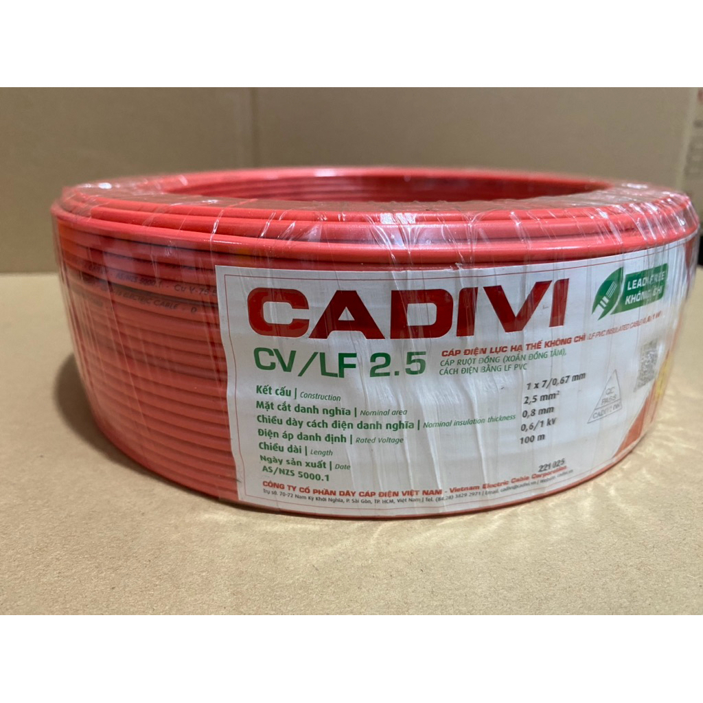  Cadivi dây điện Cadivi 2.5 đơn 7 sợi CV2.5 Cuộn 100 mét Chính hãng. 