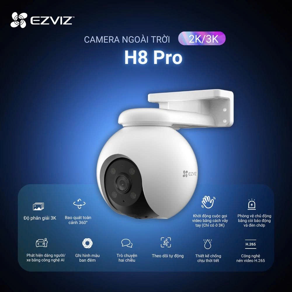 Camera Wifi EZVIZ H8 PRO 3K 5MP | H8 PRO 2K 3MP, Quay Quét 360 Độ, Ghi Hình Màu Ban Đêm, Đàm Thoại 2