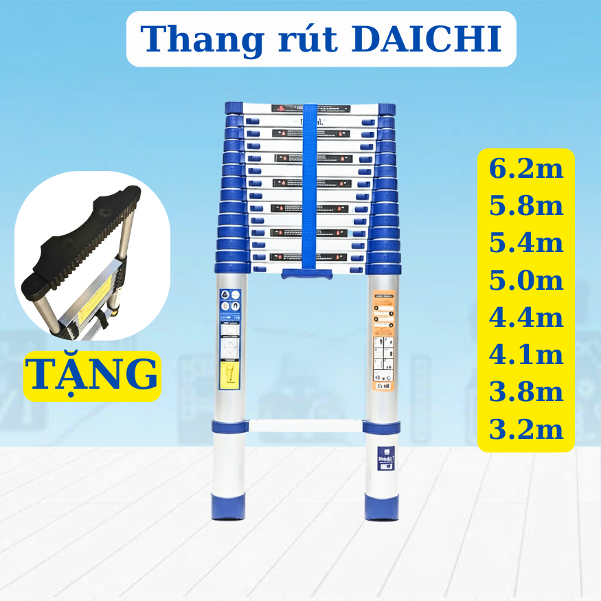 [TẶNG ỐP -CHỐT] Thang nhôm rút đơn DAICHI 5.8m-3.2m đai xanh thang xếp gọn tiện lợi dễ sử dụng