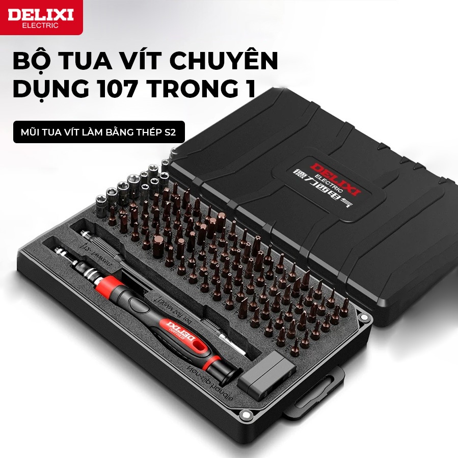 Bộ Dụng Cụ Sửa Chữa Đa Năng DELIXI 107 Món  Tua Vít Đa Năng Cho Điện Tử Laptop, Điện Thoại, Gia Dụng