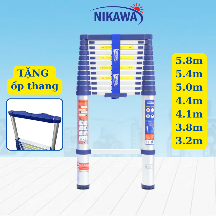 [CHÍNH HÃNG] Thang nhôm rút đơn Nikawa Nhật Bản 5m4, 5m NK50, 4m8 NK48, 4m4 NK44, 3m8 NK38, 3m2 NK32