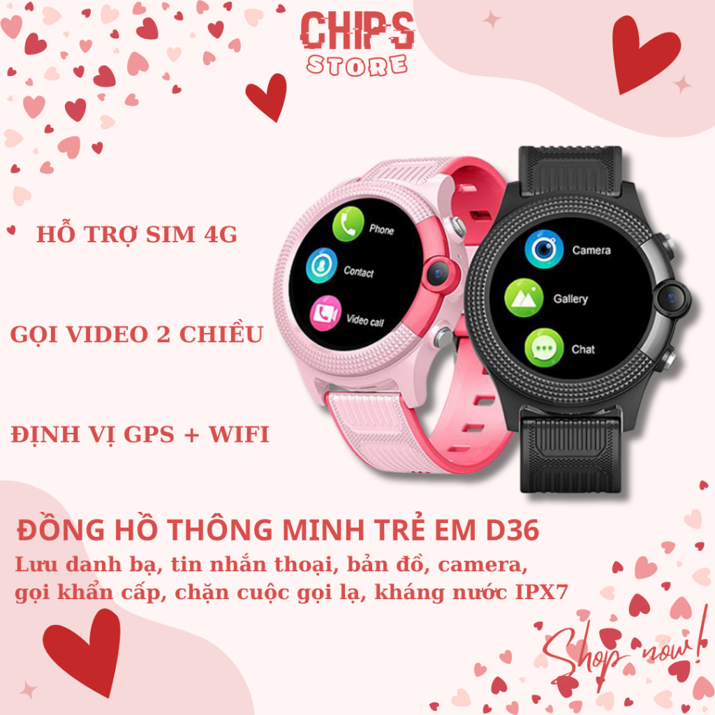 Đồng Hồ Định Vị Trẻ Em D36, Nghe Gọi Video 4G, Lắp Sim Độc Lập, Kháng Nước IP67, Hỗ Trợ Tiếng Việt