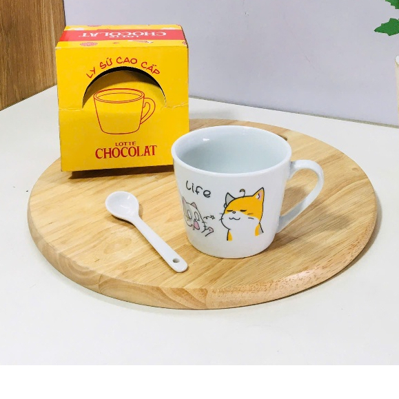 Combo Ly Muỗng Sứ Hình Mèo 185ml Lotte Chocolate