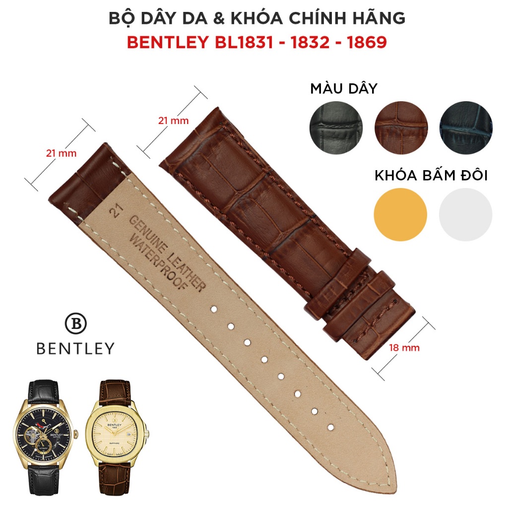 Dây da đồng hồ Chính Hãng BENTLEY dùng cho mã BL1831-1832-1869