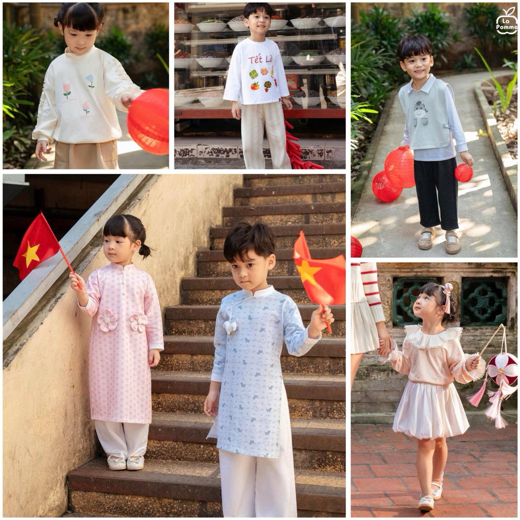 La Pomme - Kids set - BST Tết 2025 - Áo dài cho bé trai bé gái - Set quần áo dài tay