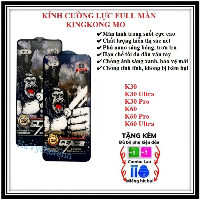 Kính bảo vệ màn hình KingKong MO cho Redmi K60 Ultra, K60, K60 Pro , K30 Pro, K30, K30 ultra , Redmi