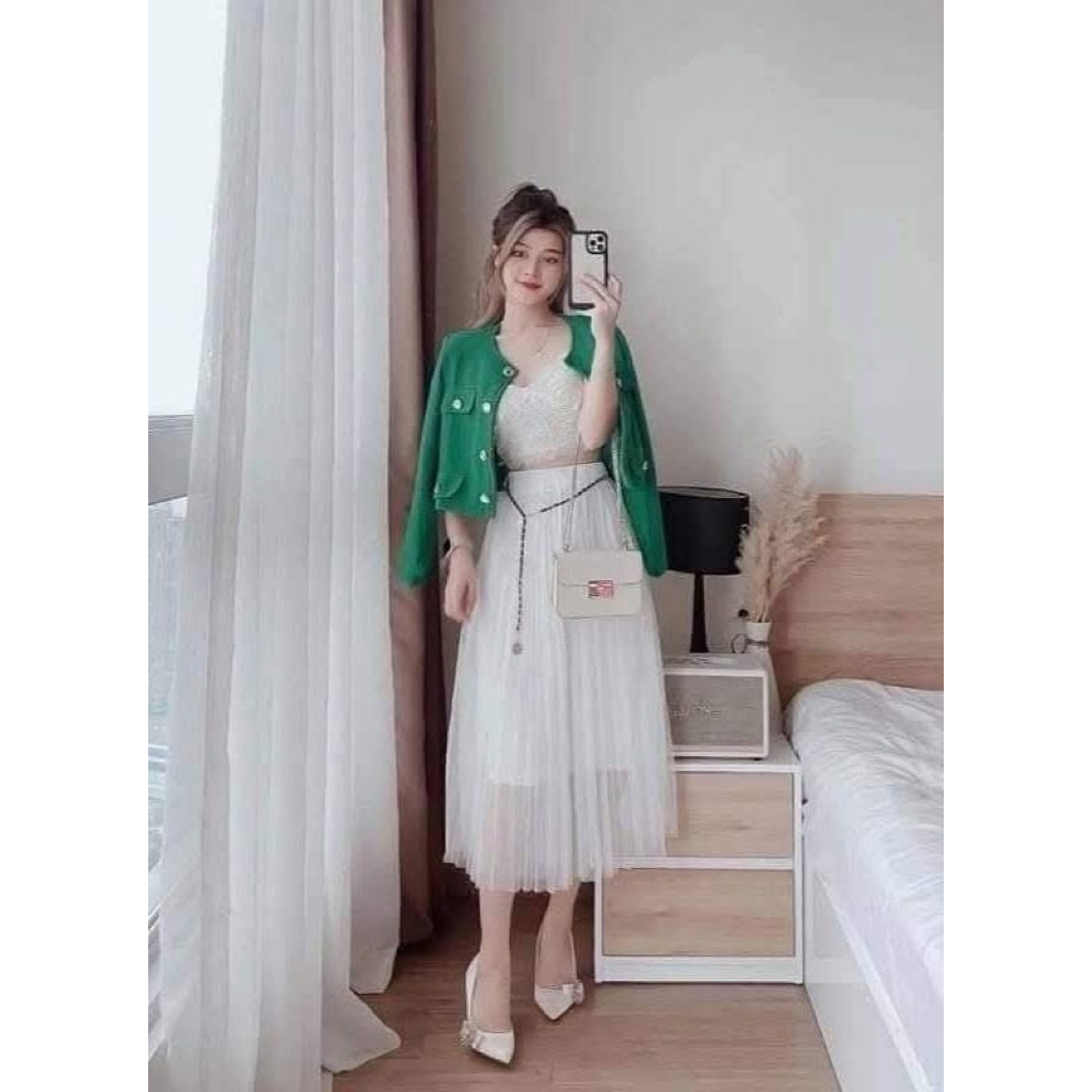 ÁO DẠ TWEED MÀU XANH LÁ DÁNG CROP