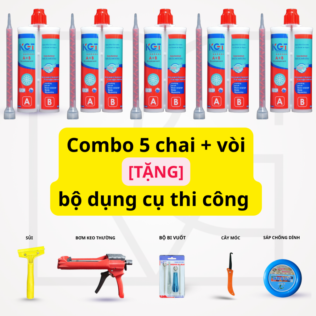 Combo 5 chai keo chà ron Epoxy 2 thành phần KGT và dụng cu thi công - keo Epoxy 2 thành phần KGT