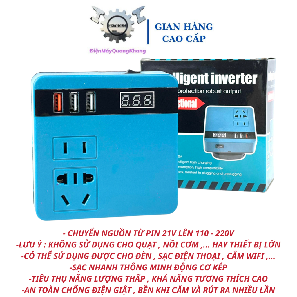 Đế chuyển điện 18-21v sang điện 220v (Bộ chuyển đổi điện 18-21v sang 220v) , lưu ý không sử dụng đượ