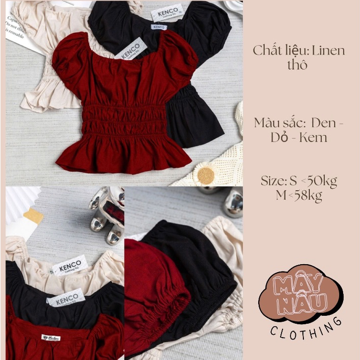 Áo Babydoll, Áo babydoll chất linen cổ tim chiết eo kiểu dáng tiểu thư