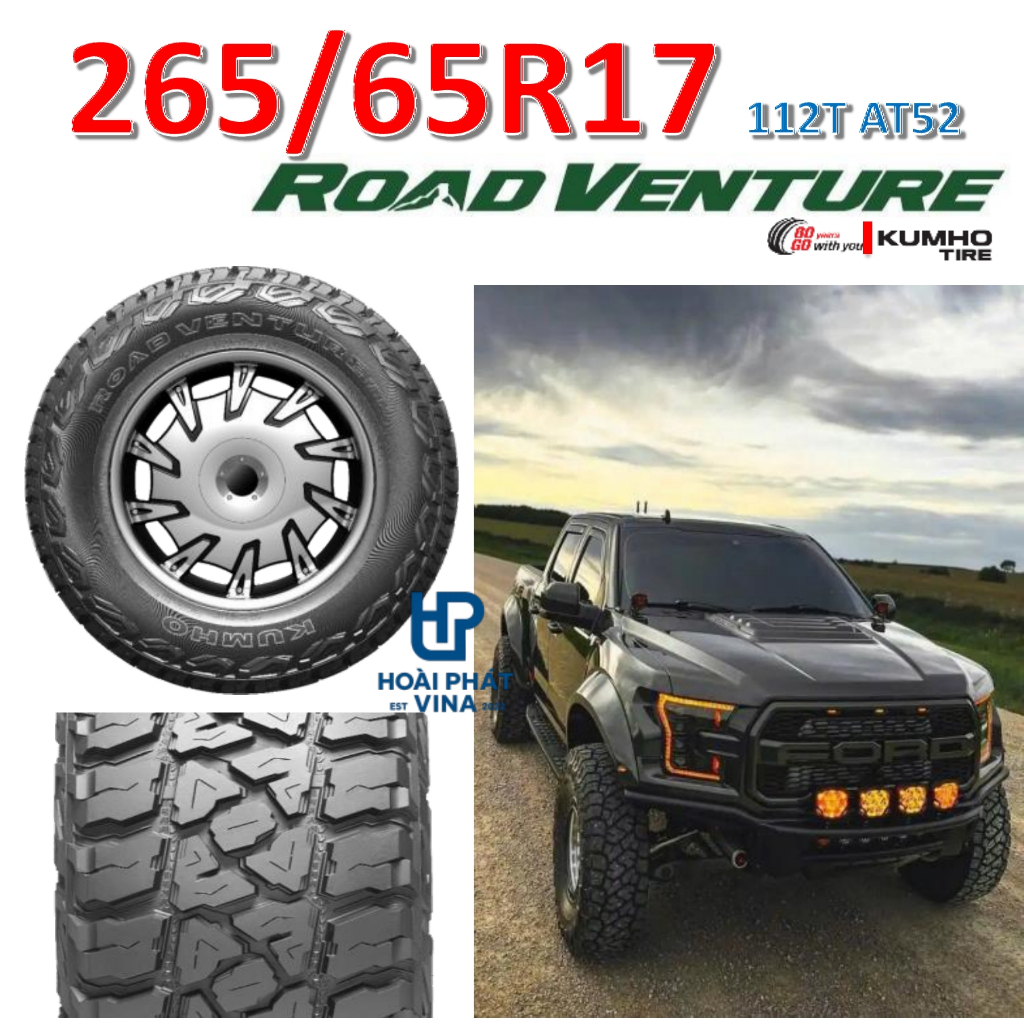 Lốp ô tô Kumho 265/65 R17 112T Road Venture AT52 – Chính Hãng BH 5 năm (265/65R17, 265 65 R17)