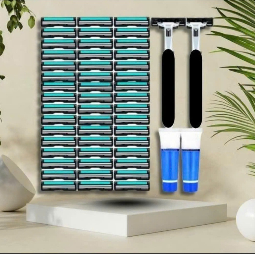 Sét Dao Cạo Râu 72 Lưỡi + 2 cán Dao Tặng 2 Lọ Gel Làm Mềm Râu và Hộp Nhựa Đựng Cán  (NgocAnhNgocAnhS