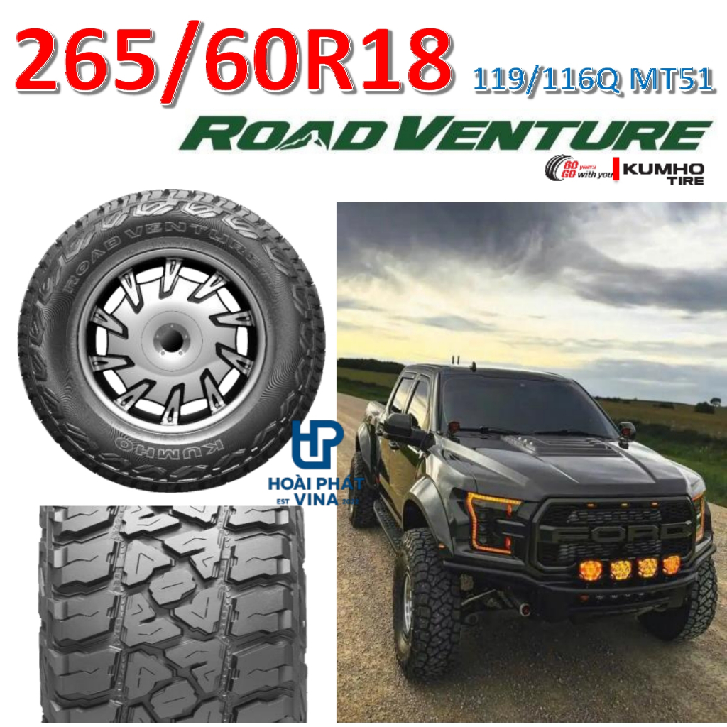 Lốp ô tô Kumho Road Venture MT51 – 265/60 R18 119/116Q – Chính Hãng BH 5 năm (265/60R18, 265 60 R18)