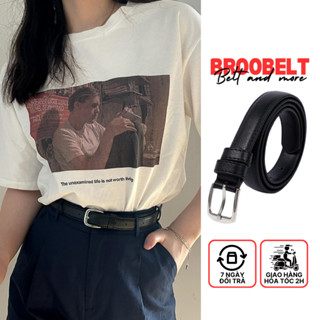  Thắt lưng da Broobelt mặt khuyết oval bạc có lỗ bấm dây nịt ulzzang bản nhỏ 2.3cm cho nam nữ TL13 