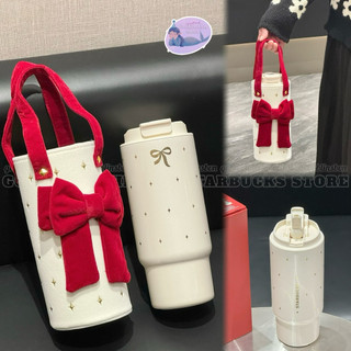   Có Sẵn  Starbucks China Authentic - Bình Giữ Nhiệt Ivory Glittery 910ml Kèm Túi Xách Nơ Velvet Bow 