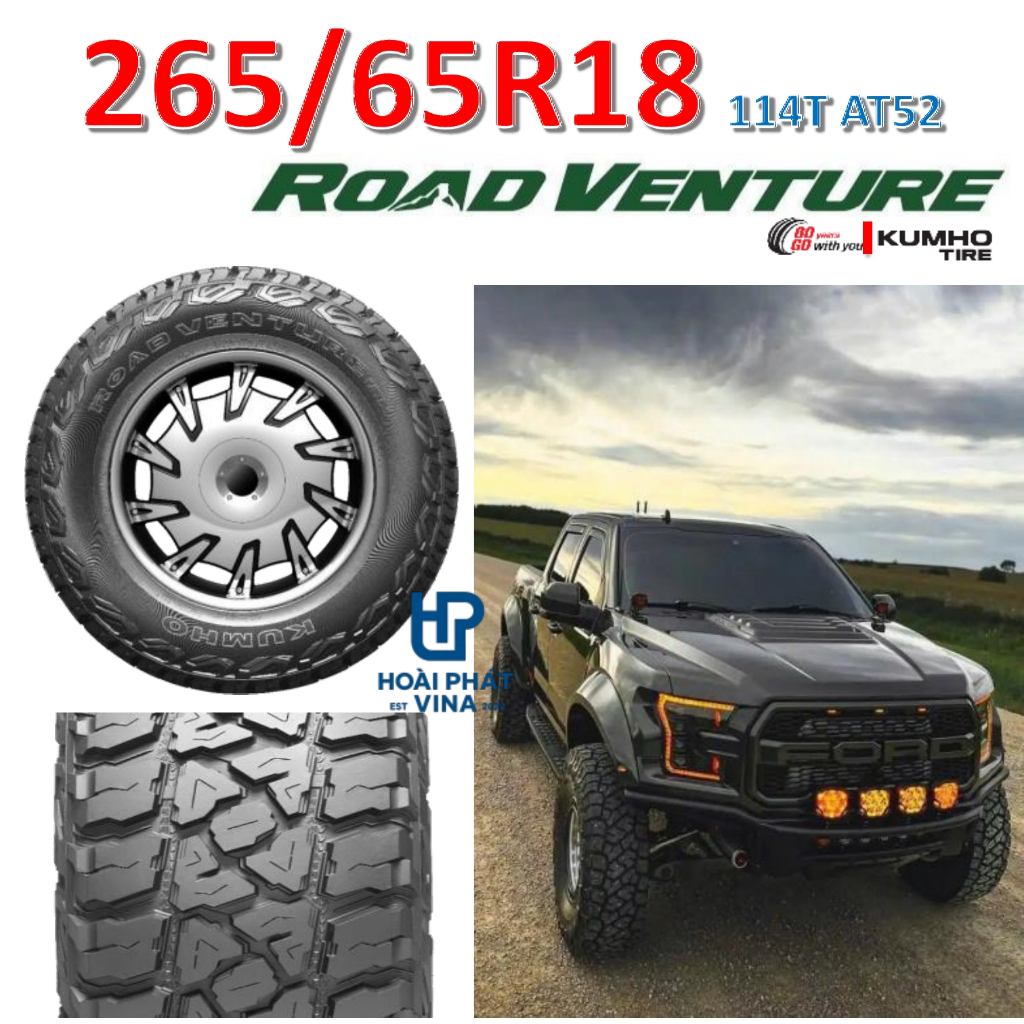 Lốp ô tô Kumho 265/65 R18 114T Road Venture AT52 – Chính Hãng BH 5 năm (265/65R18, 265 65 R18)