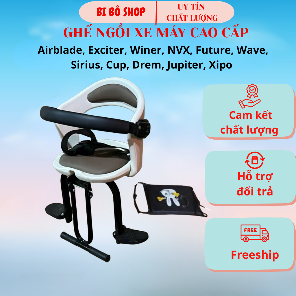 Ghế ngồi XE AB, ghế xe GA 106 / ghế xe số cho bé đệm lưng quai xốp có đai an toàn Bi Bô Shop