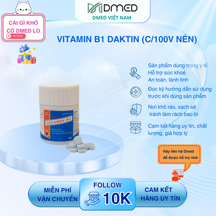 Vitamin b1 daktin (c/100v nén)-Thực phẩm hỗ trợ ăn ngon miệng, tăng cường thần kinh, bồi bổ sức khỏe