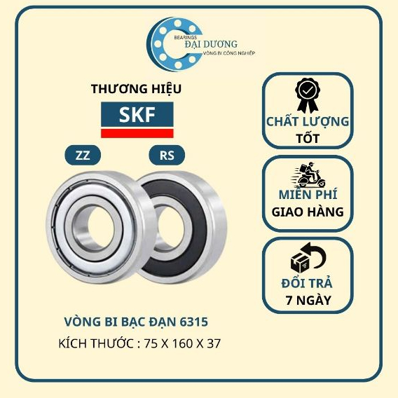 Vòng bi - Bạc đạn SKF 6315 - Hàng chất lượng tốt - Vòng tua cao - Chịu tải tốt