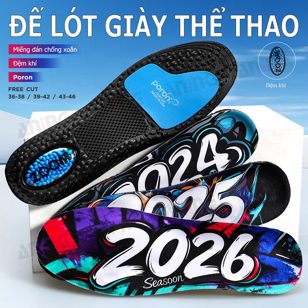 Miếng Lót Giày Đế Giày đàn Hồi Hấp Thụ Sốc Đệm Giày Thể Thao Chạy Bộ Cho Nam Nữ Poron