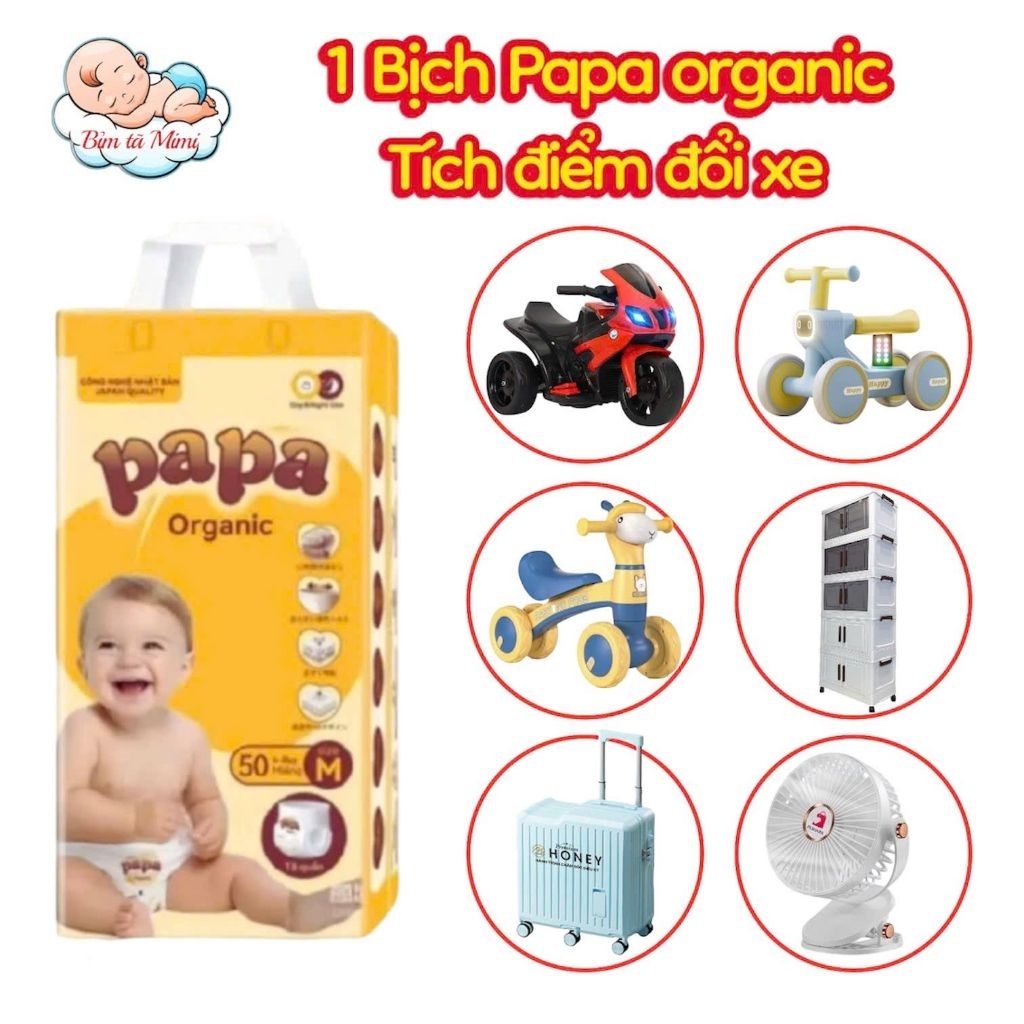 Tã Bỉm Quần PAPA ORGANIC công nghệ Nhật Bản, bịch 50 miếng đủ size M - 6XL