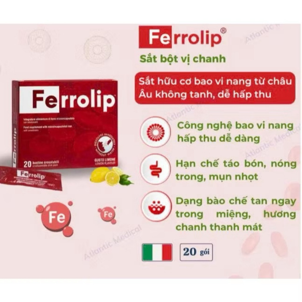 Ferrolip SẮT BẦU (hộp 20 gói) bổ sung sắt cho mẹ bầu phụ nữ mang thai người thiếu máu thiếu sắt