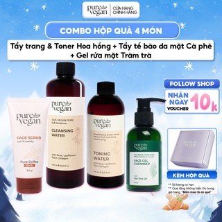   Hộp Quà PURELY  Nước Tẩy Trang Pure Vegan 480ml & Toner 290ml & Tẩy Tế Bào Chết 150gr & Sữa Rửa Mặt Tràm Trà 135gr 