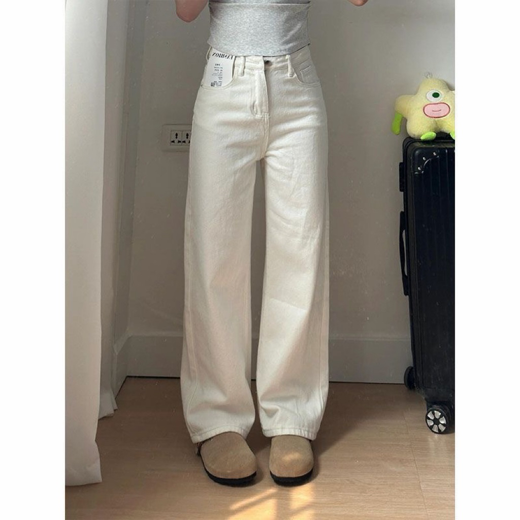 𝐘𝐮𝐫𝐢.𝐬𝐭𝐨𝐫𝐞 Quần Jeans Trắng Trơn Form Suông Basic(sẵn)