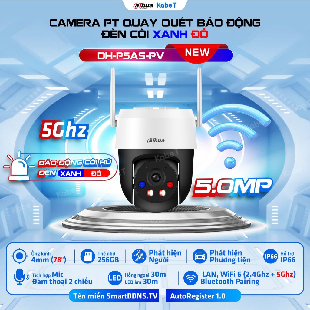 Camera DAHUA ngoài trời DH-P5AS-PV 5MP, Xoay 360, Kết nối wifi nhanh nhạy, Bảo hành chính hãng 2 năm