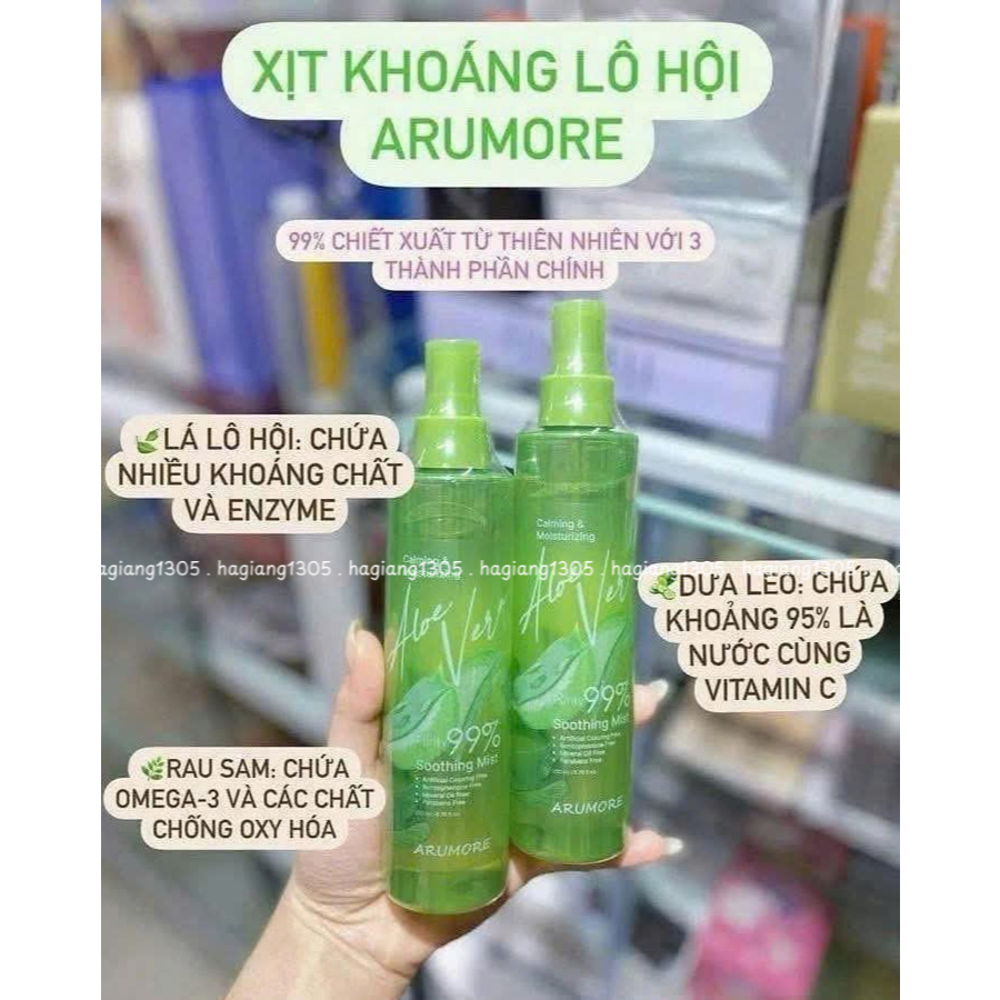 Xịt Khoáng Lô Hội Arumore Aloe Vera Soothing Mist Dưỡng Ẩm Và Làm Dịu Da 200ml | BigBuy360 - bigbuy360.vn