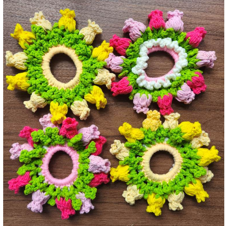 (Hình Thật) Cột tóc hoa linh lan lily scrunchie bằng len handmade đa màu sắc - Lalahome Craft