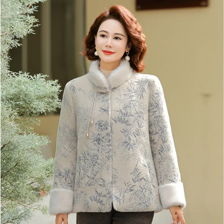 Áo khoác thời trang mùa đông có lớp lót nhung cho các bà mẹ nữ trung niên và cao tuổi 40-50-60