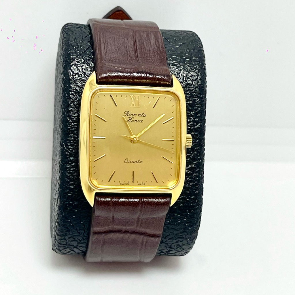 Đồng hồ tank nam hiệu ROVENTA HENEX vintage, lắc kê vàng - Thụy Sỹ, Chính hãng [2HAND]