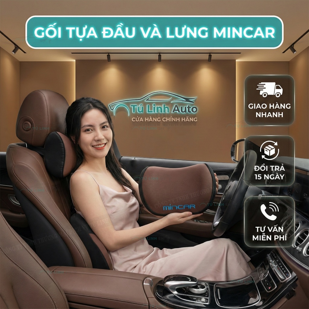 Gối tựa đầu và lưng bằng cao su non công thái học cho ghế ô tô và văn phòng chính hãng Mincar