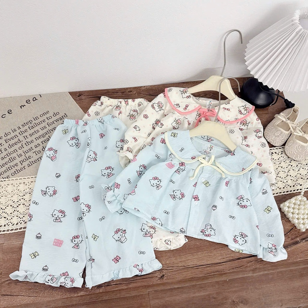 [Mekembeab] Bộ pijama bé gái xinh yêu cổ sen , họa tiết đáng yêu cho bé , bộ pijama mặc nhà bé gái