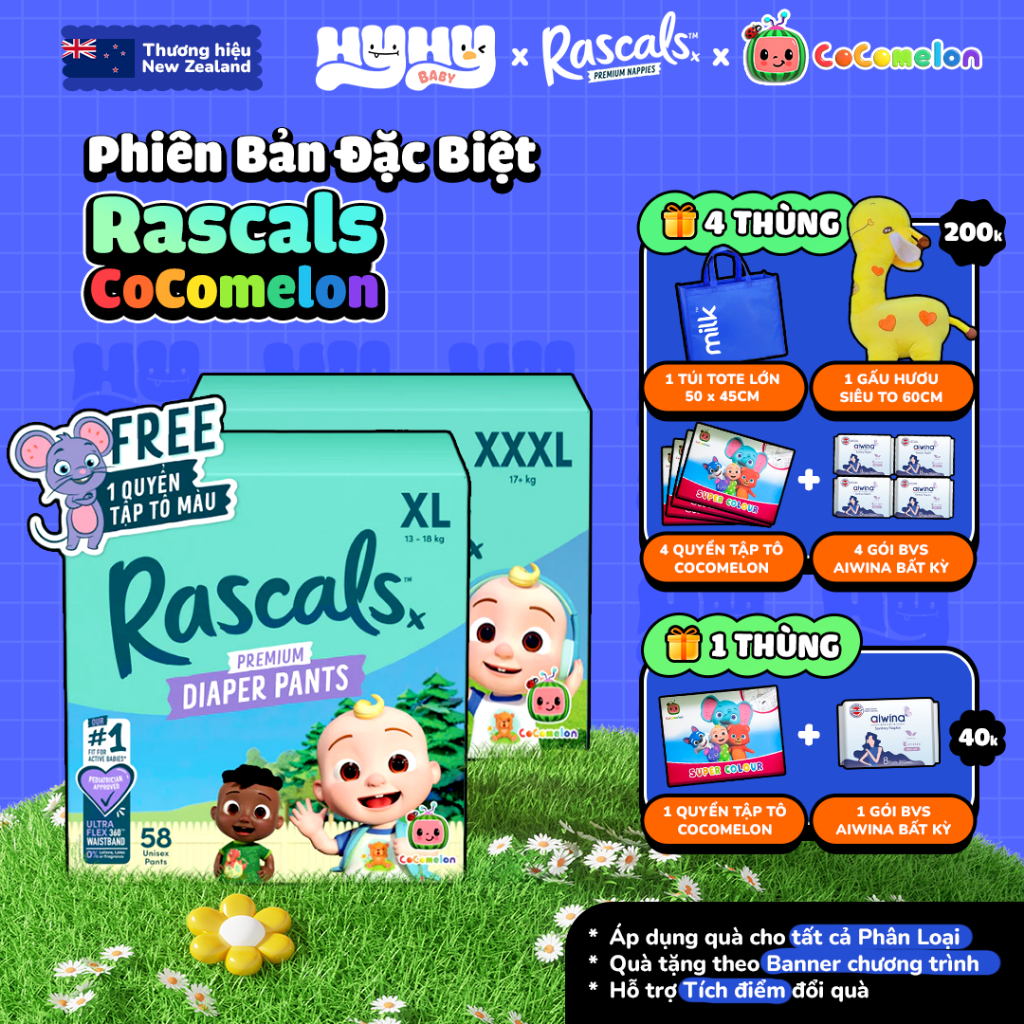 Tã Bỉm Quần Rascal and Friends Cocomelon Cao Cấp New Zealand Bỉm Rascals Cho Bé Chính Hãng Thấm Hút Đến 12 Tiếng 