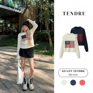    BST Thu Đông TENDER   Áo Len Cổ Tròn Form Rộng Dáng Croptop In Hoạ Tiết  Trẻ Trung   Áo Len Dệt Kim Cao Cấp L17 