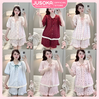   DEAL MỞ BÁN  Bộ Ngủ Mặc Nhà Nữ JUSOKA Cổ Sen Vạt Ren Trắng Chất Đũi Hàn Siêu Xinh DU01 Nhiều Họa Tiết Dễ Thương 